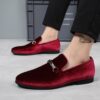 Black Blue Red Velvet Shoes Men Casual Loafers - Image 2